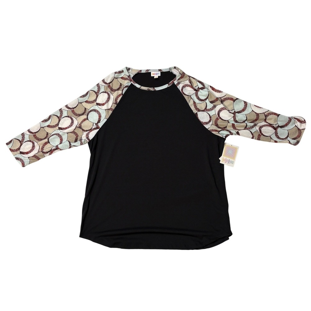 LuLaRoe Randy Baseball Tee 3XL Black Raglan 3/4 Sleeve Baseball Print NWT